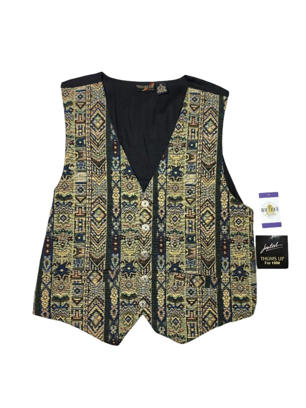 Thums Up Tapestry Vest Mens L Button Front Adjustable Tailored Aztec Grandpa NWT